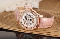 Orologio meccanico del grande fronte delle donne degli orologi del cuoio di rosa di modo del vento analogico della mano