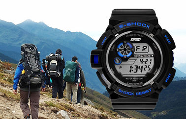 Orologio di Digital multifunzionale dello schermo LCD del nero di modo dei ragazzi con la lampadina di EL