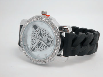 Orologio di cristallo di polsino del silicone del leopardo rosso/nero anti corrosivo