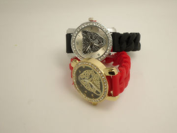 Orologio di cristallo di polsino del silicone del leopardo rosso/nero anti corrosivo