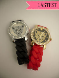 Orologio di cristallo di polsino del silicone del leopardo rosso/nero anti corrosivo